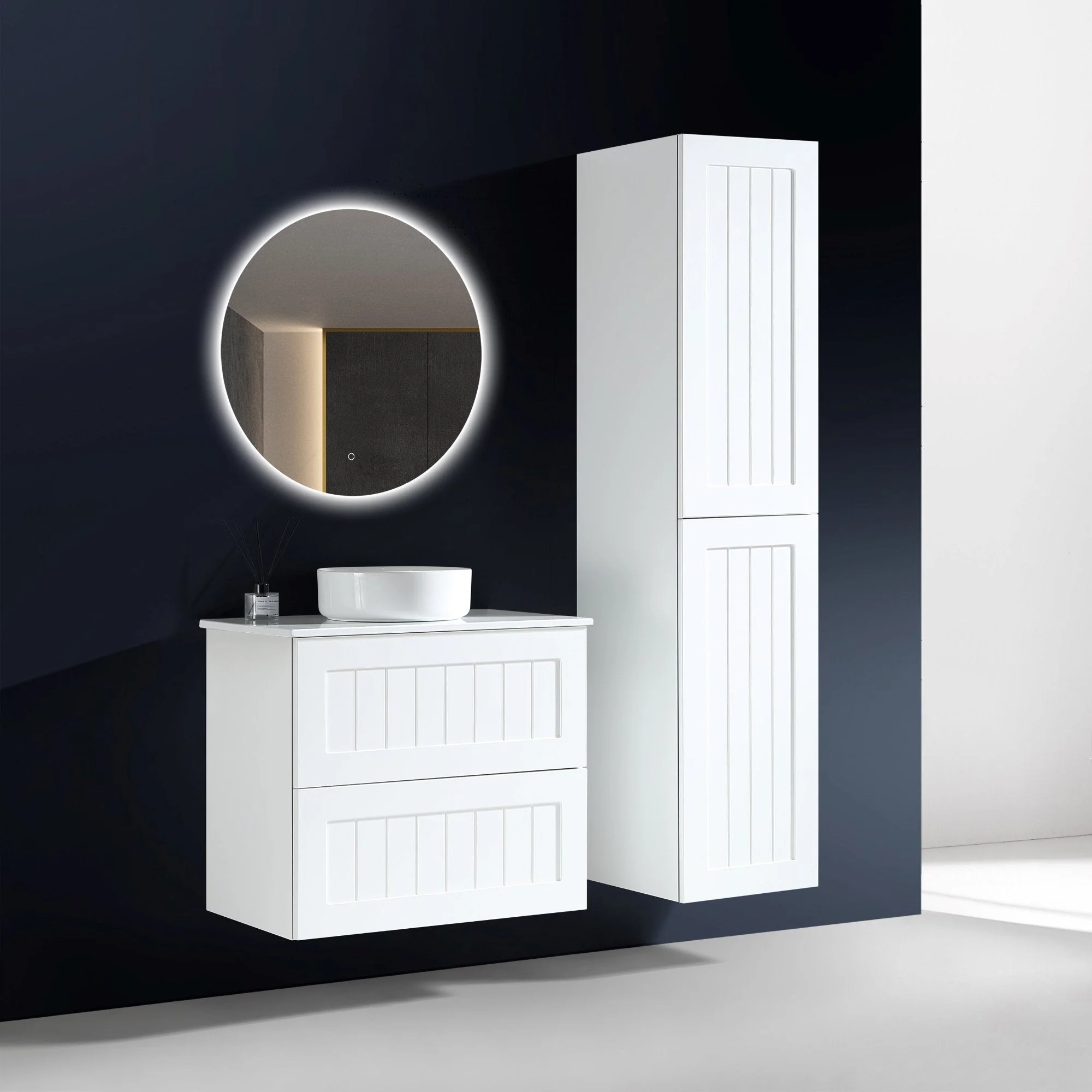 MELA - HAMPTON 750 Matt White Wall Hung Vanity with Drawers - Image 3