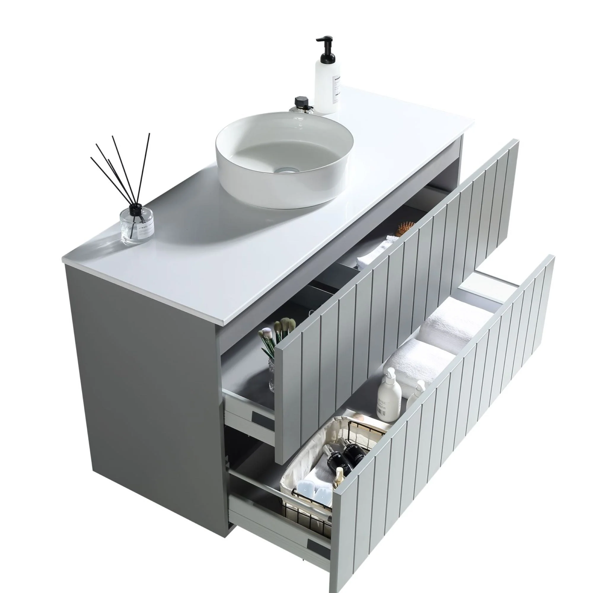 MELA - PASTEL 1200 Matt Grey Wall Hung Vanity with Drawers - Image 4