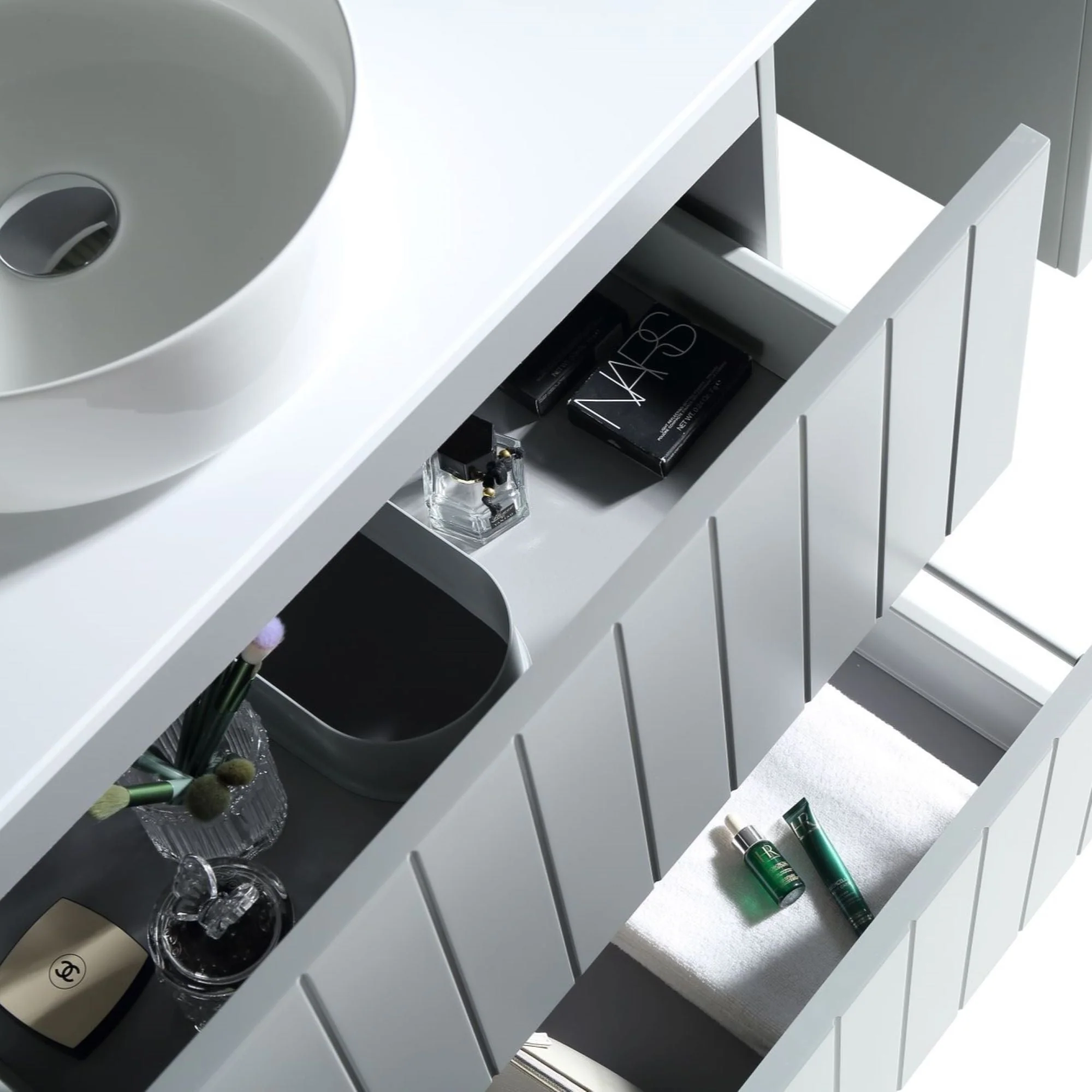 MELA - PASTEL 900 Matt Grey Wall Hung Vanity with Drawers - Image 4